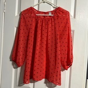 Old Navy Women’s Top Blouse Long Sleeve Sheer Red Polka Dot size L